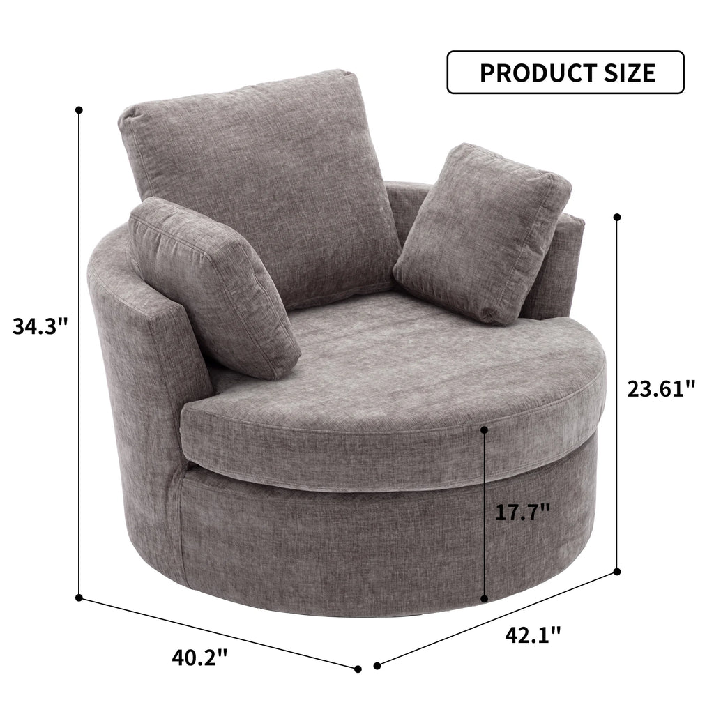 Oversized Round Swivel Accent Chair with 3 Pillows M14959