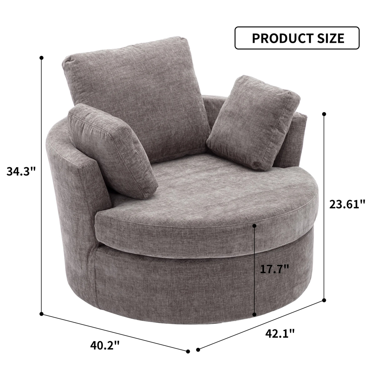 Oversized Round Swivel Accent Chair with 3 Pillows M14959