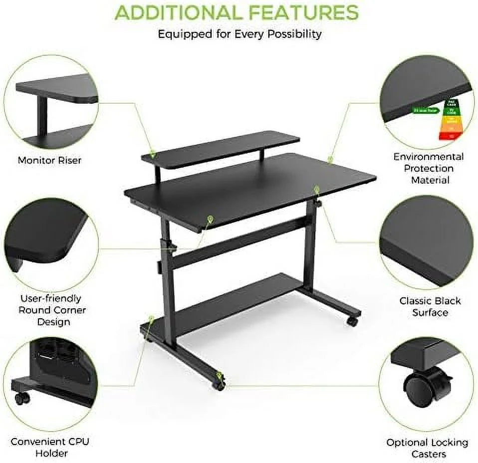 Height Adjustable Standing Desk with Monitor Shelf Black C720