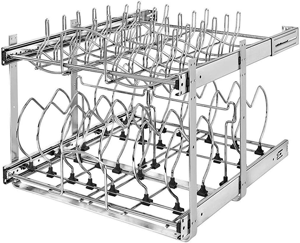 12-Inch 2-Tier Wire Pull Out Kitchen Cabinet Organizer, Chrome Q9558