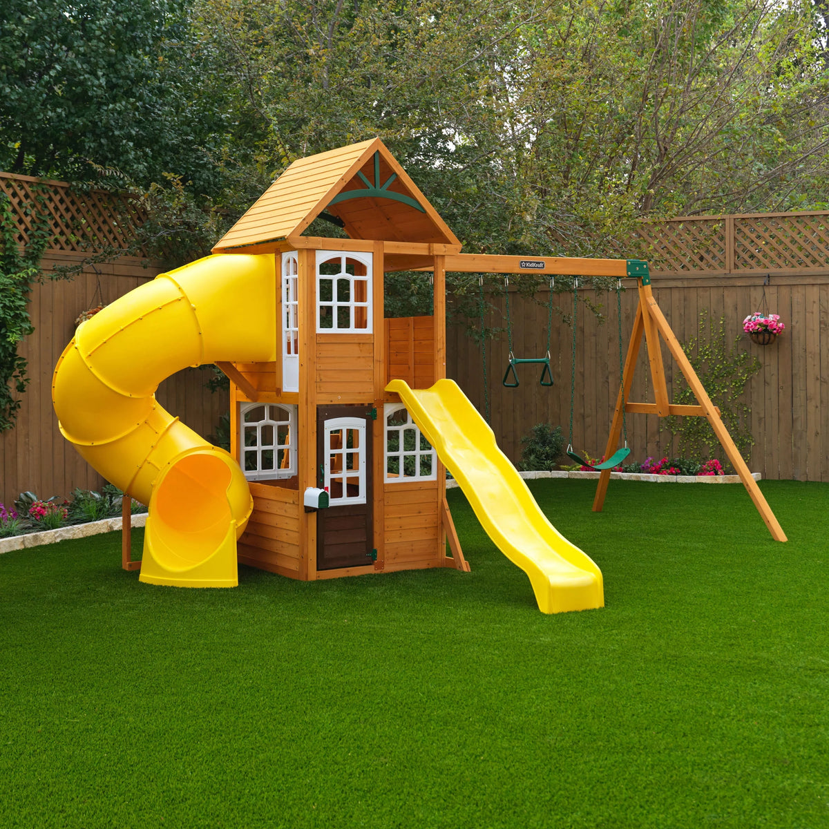 Wooden Swing Set with Slide and Play Kitchen S81621