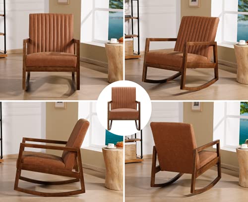 Leather Rocking Chair with Padded Seat Wood Frame Dark Brown PU I2617