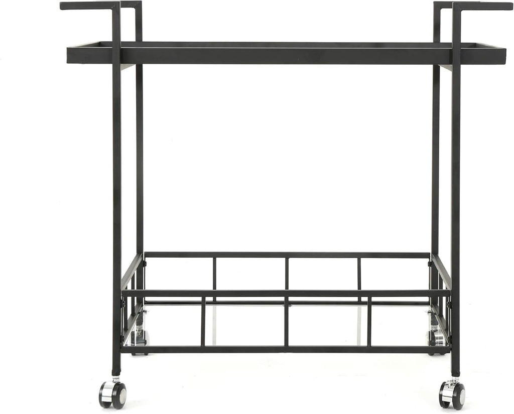Black Industrial Iron Bar Cart with Tempered Glass Shelves H231