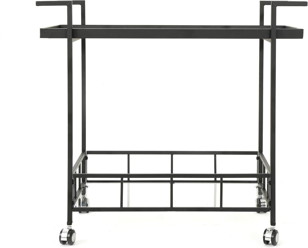 Black Industrial Iron Bar Cart with Tempered Glass Shelves H231