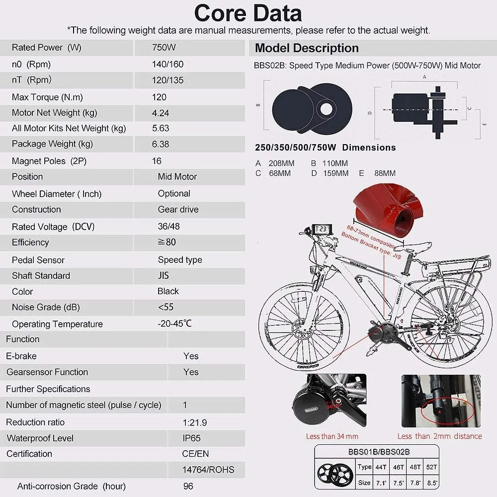 48V 750W Mid Drive Electric Bike Motor Conversion Kit with Optional Battery D97232