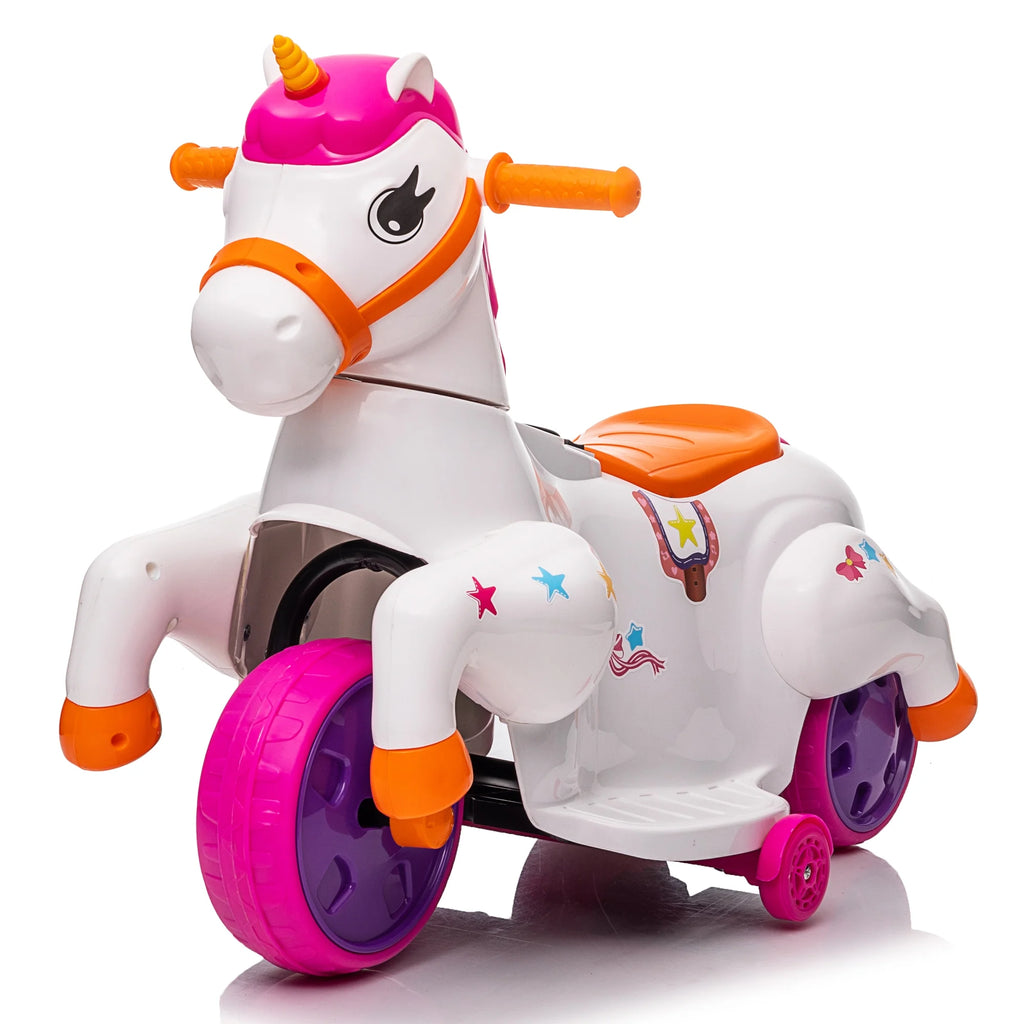 6V Unicorn Rocking Horse Toy Car with Music, Training Wheels L15891