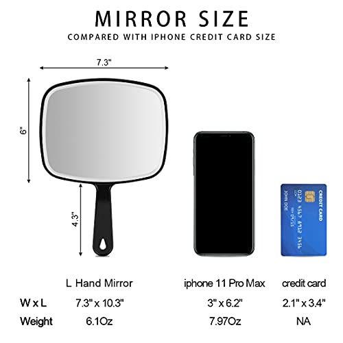 Large Wall Mount Hand Mirror with Handle Square Black 10.3inx7.3in J68914