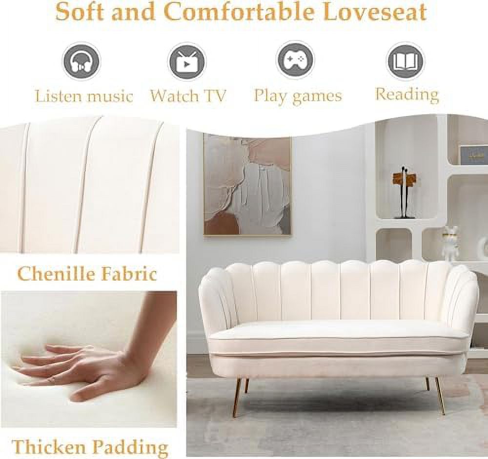 Ivory Boucle 2-Seater Loveseat Sofa with Gold Metal Legs Z494