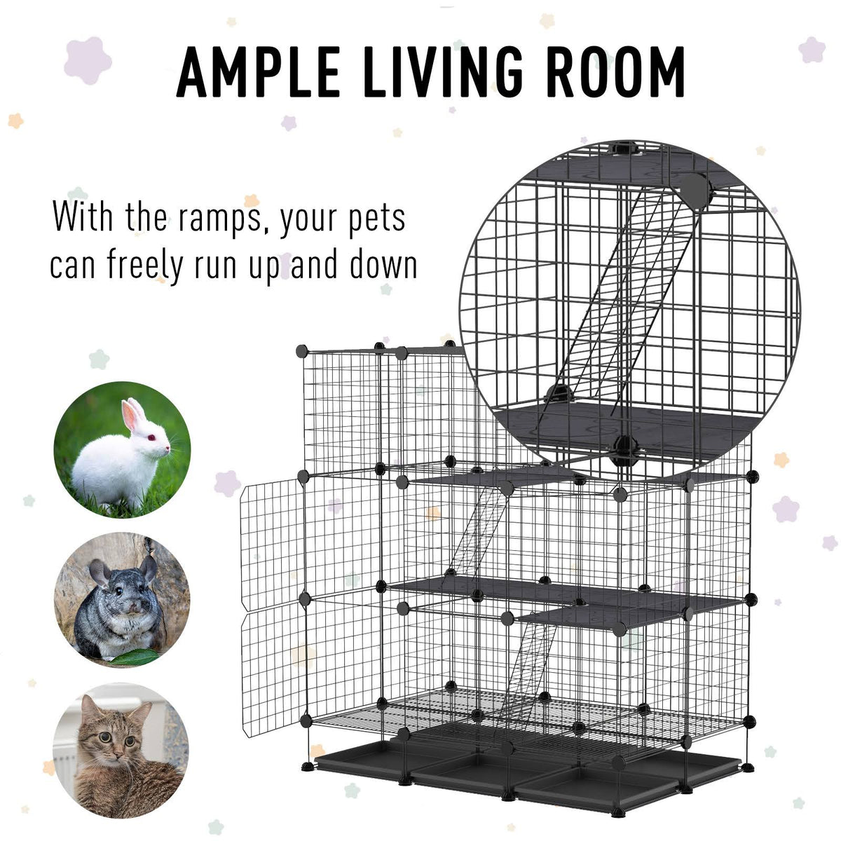 Black Steel Pet Playpen with Trays Z80721