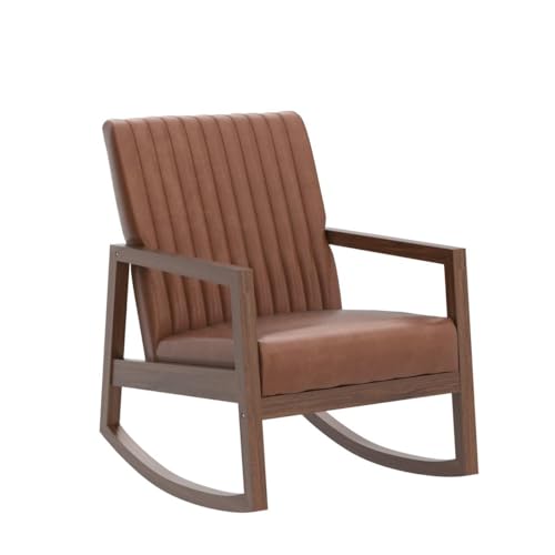 Leather Rocking Chair with Padded Seat Wood Frame Dark Brown PU I2617