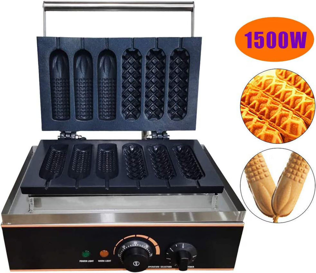 6 PCS Non Stick Stainless Steel Electric Waffle Maker 1500W U556
