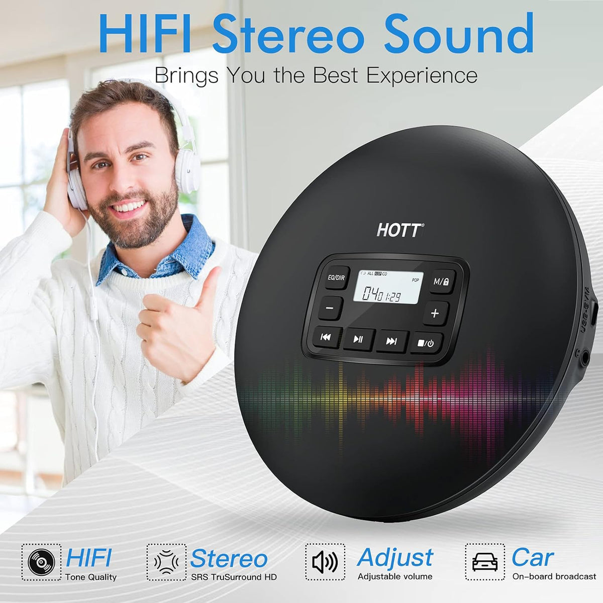 Portable CD Player with Headphones, Anti-Skip, LCD Display, Black B443