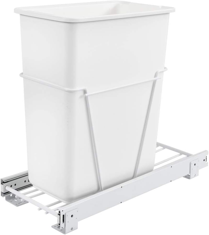 White 30-Quart Wire Bottom Mount Pullout Trash Can P897