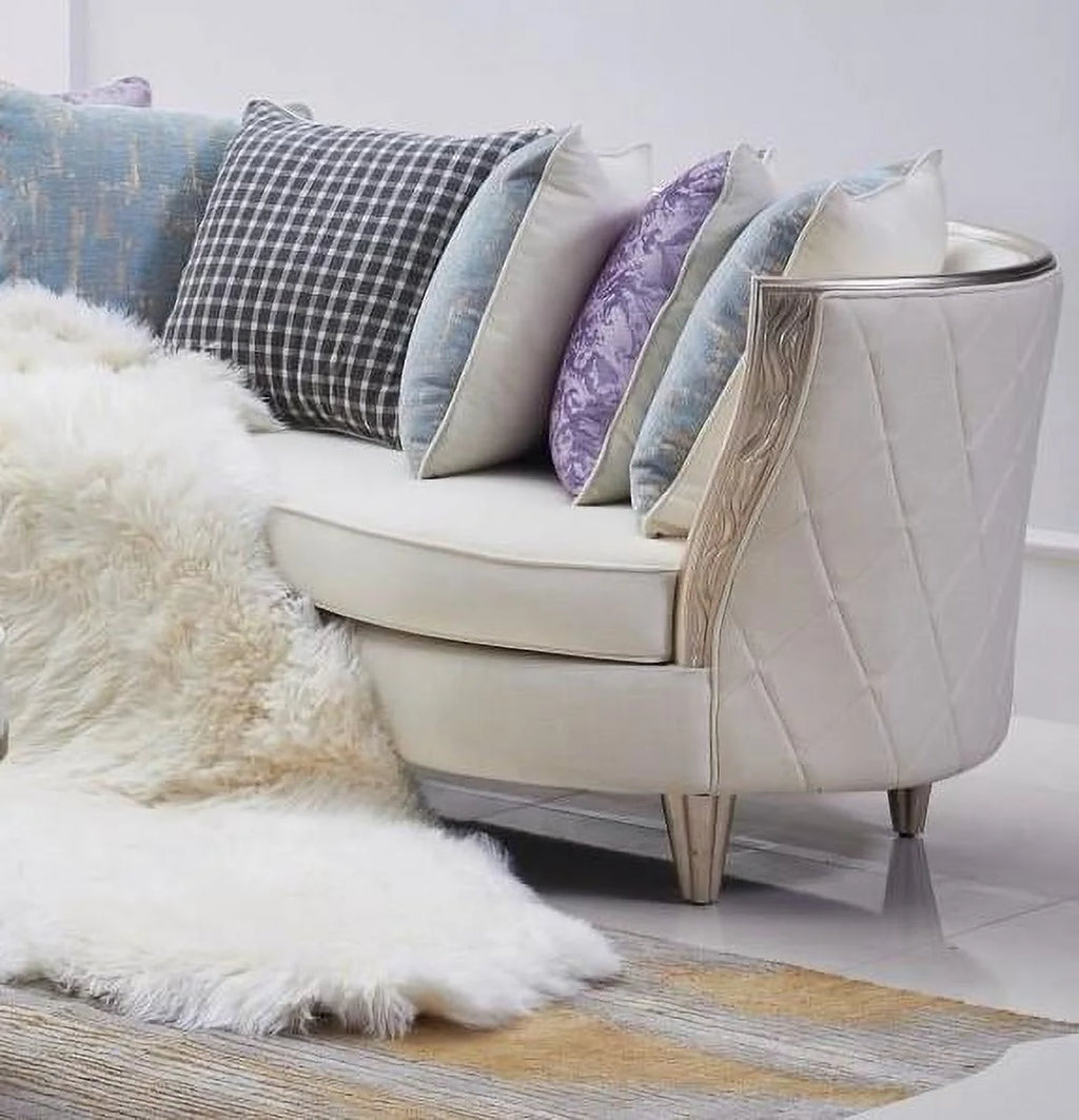 Linen Blend Sofa Solid Wood Hand Carved Frame X2326
