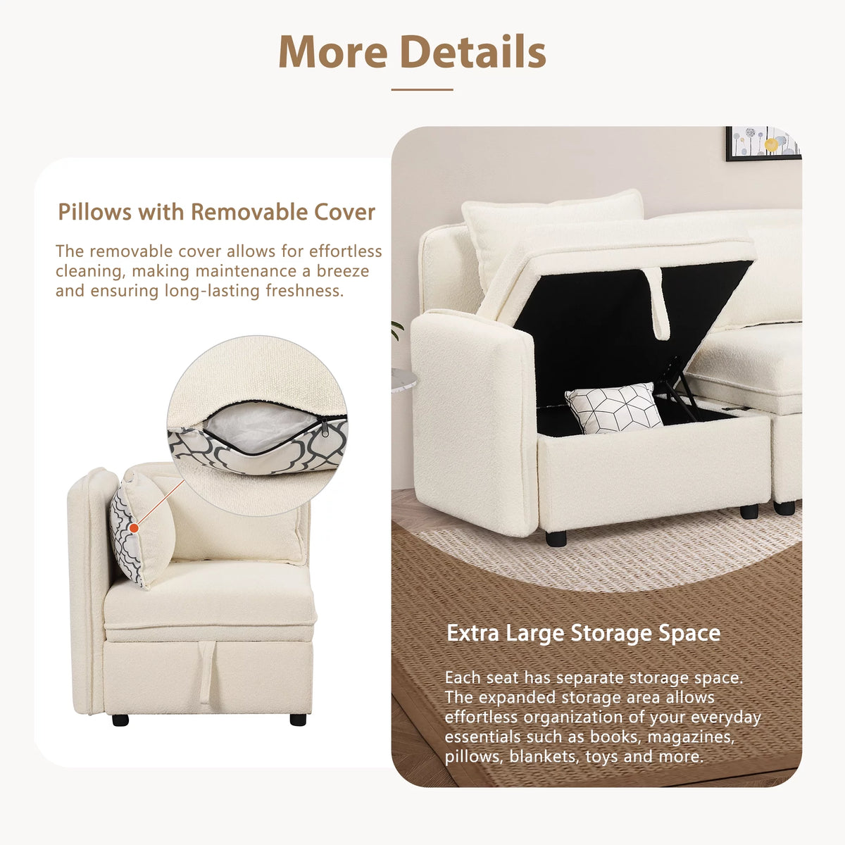 Oversized Chenille Sectional Sofa with Storage S465570