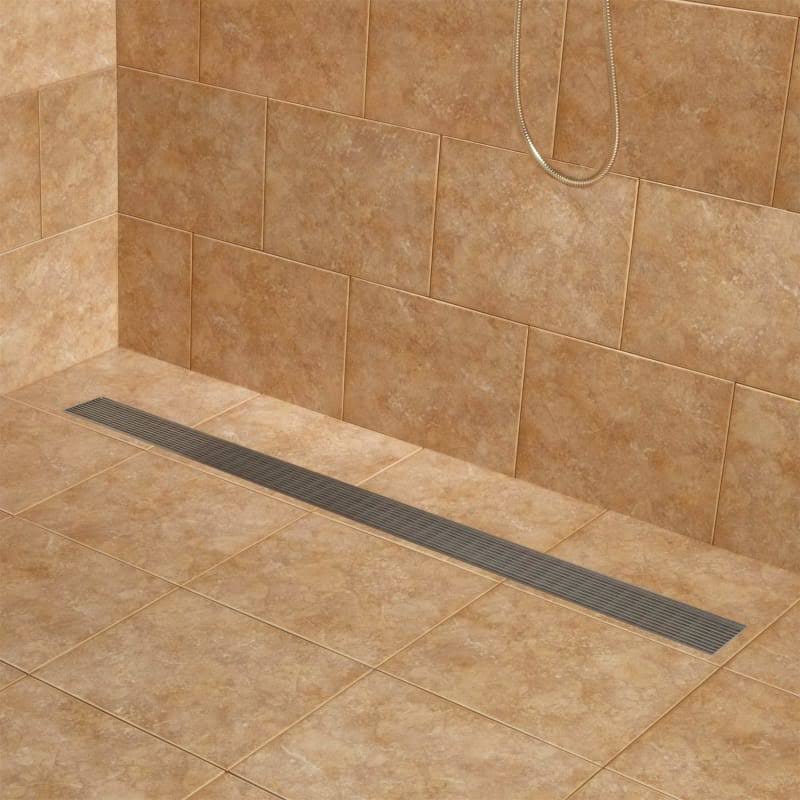 48x22 Linear Shower Drain with Flange Brushed Stainless Steel L424