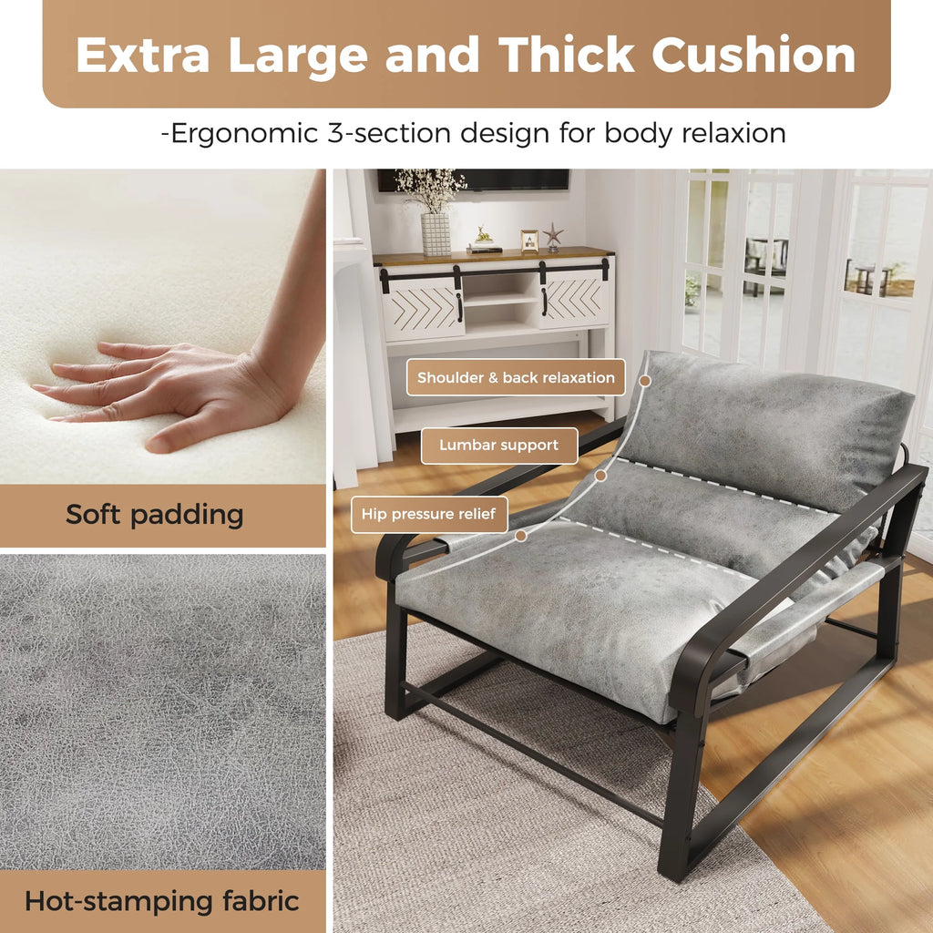 Oversized Upholstered Accent Chair with Wood Armrest, Grey B1922
