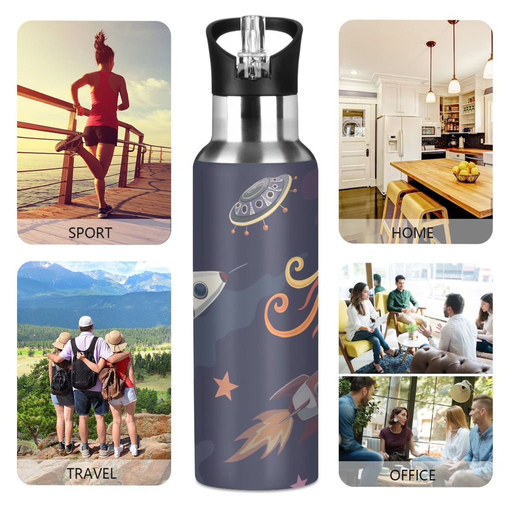 Stainless Steel Insulated Thermos Vacuum Flask Water Bottle with Straw Lid D290