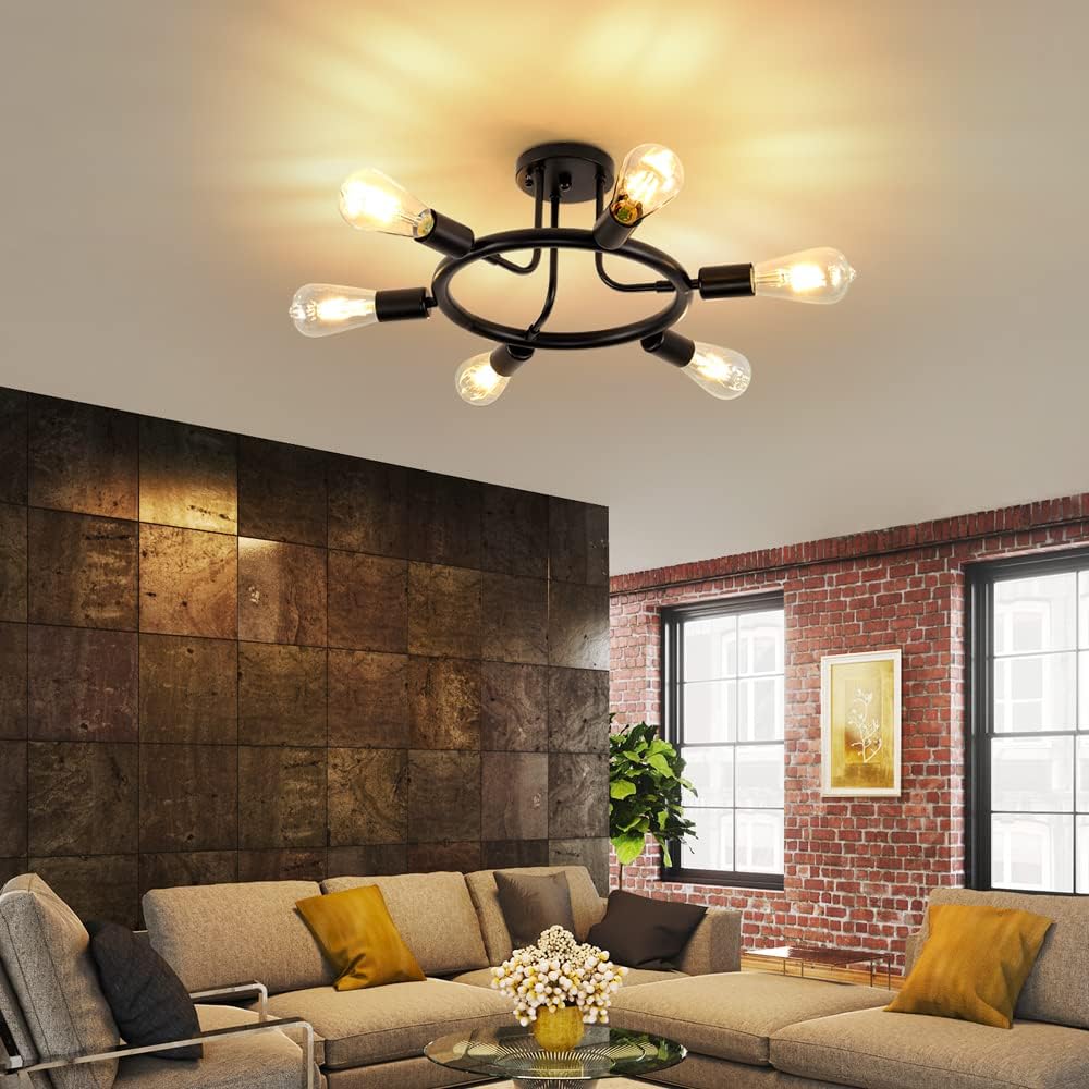 Black 6 Lights LED Semi Flush Mount Ceiling Light T793997