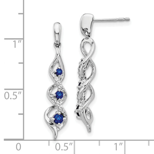 10K White Gold Diamond and Blue Sapphire Post Dangle Earrings M196864