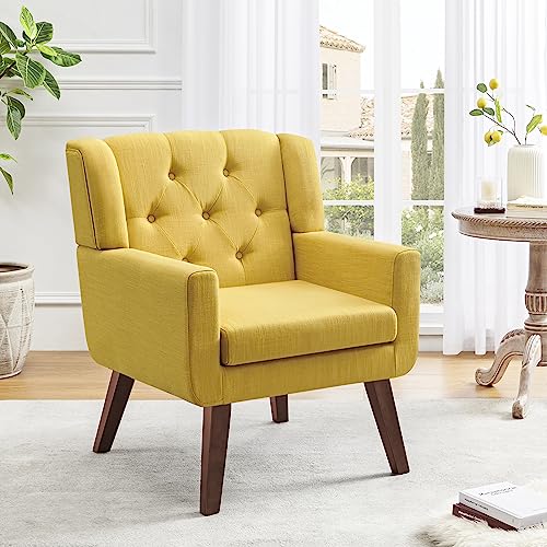 Beige Set of 2 Linen Fabric Button-Tufted Accent Chair C216