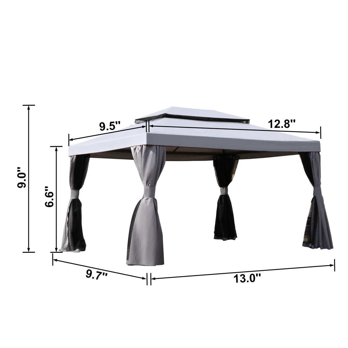 10'x13' Outdoor Double Vent Canopy Gazebo with Nettings and Curtains U39233