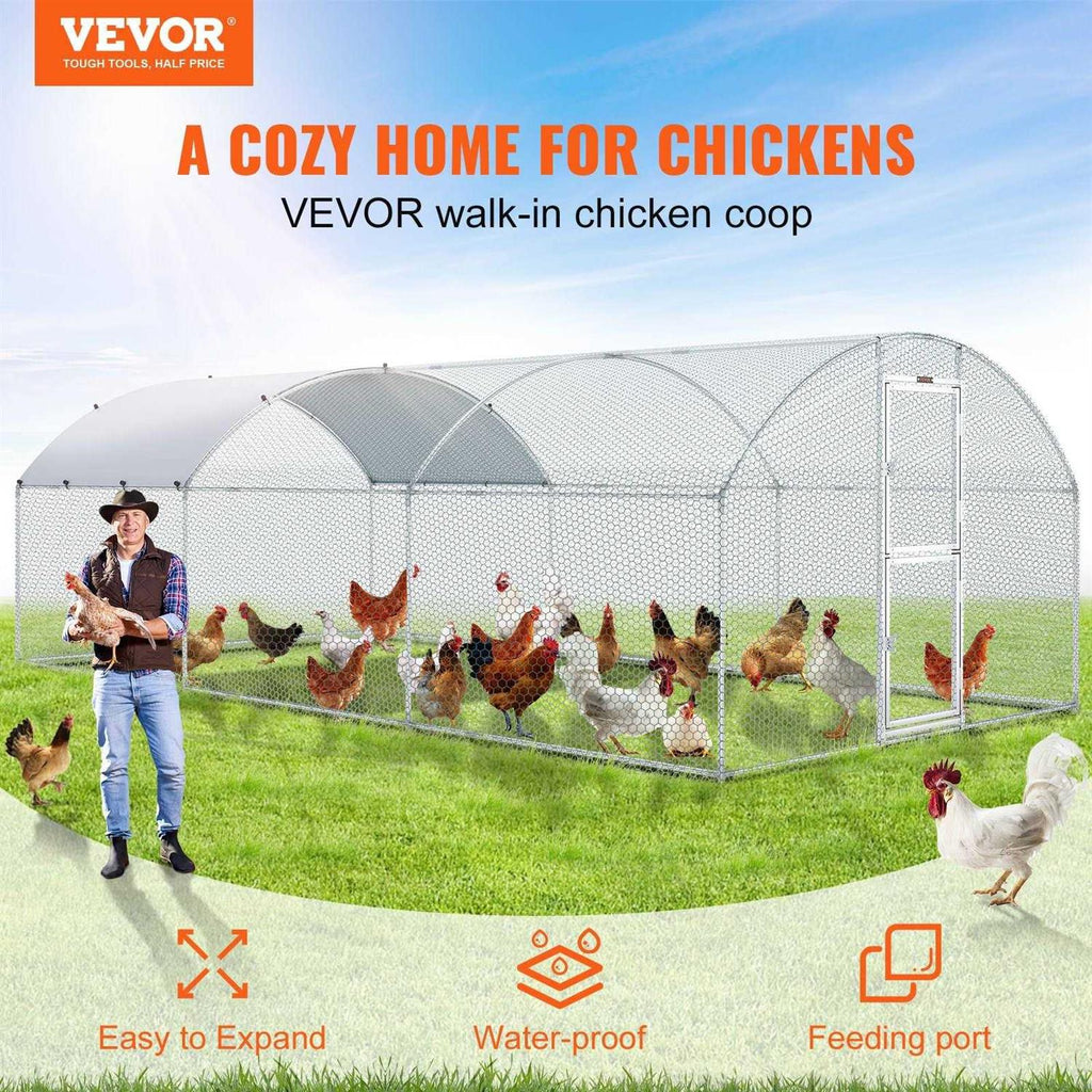 Large Metal Chicken Coop with Run and Waterproof Cover N72454