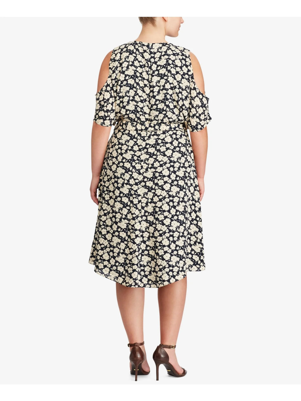 Navy Floral Short Sleeve A-Line Dress Plus 16W B353638