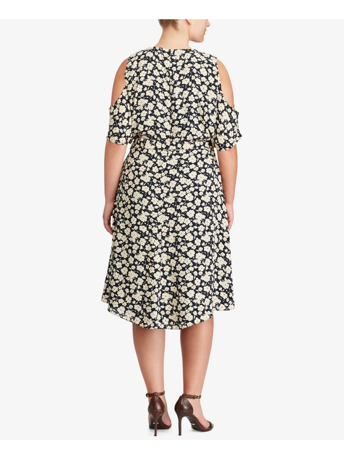 Navy Floral Short Sleeve A-Line Dress Plus 16W B353638
