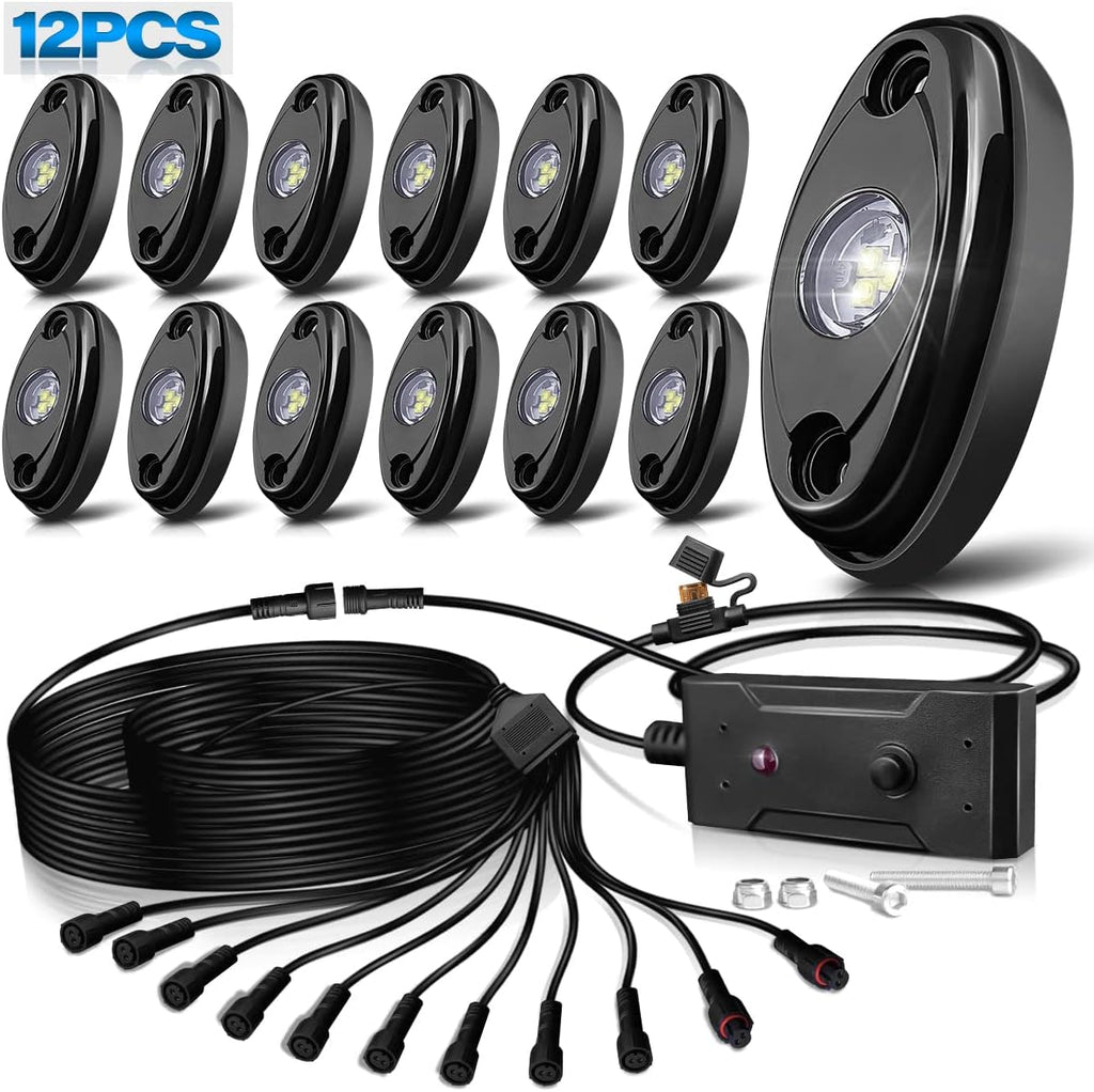 12Pods LED Rock Lights Kit with Switch Wire Harness X396