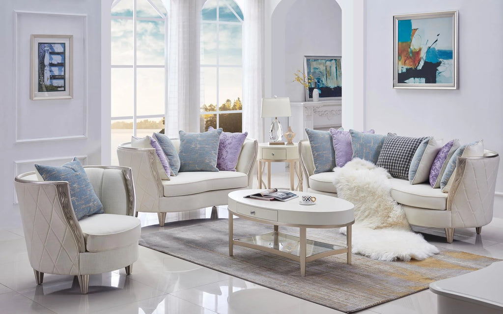 Linen Blend Sofa Solid Wood Hand Carved Frame X2326