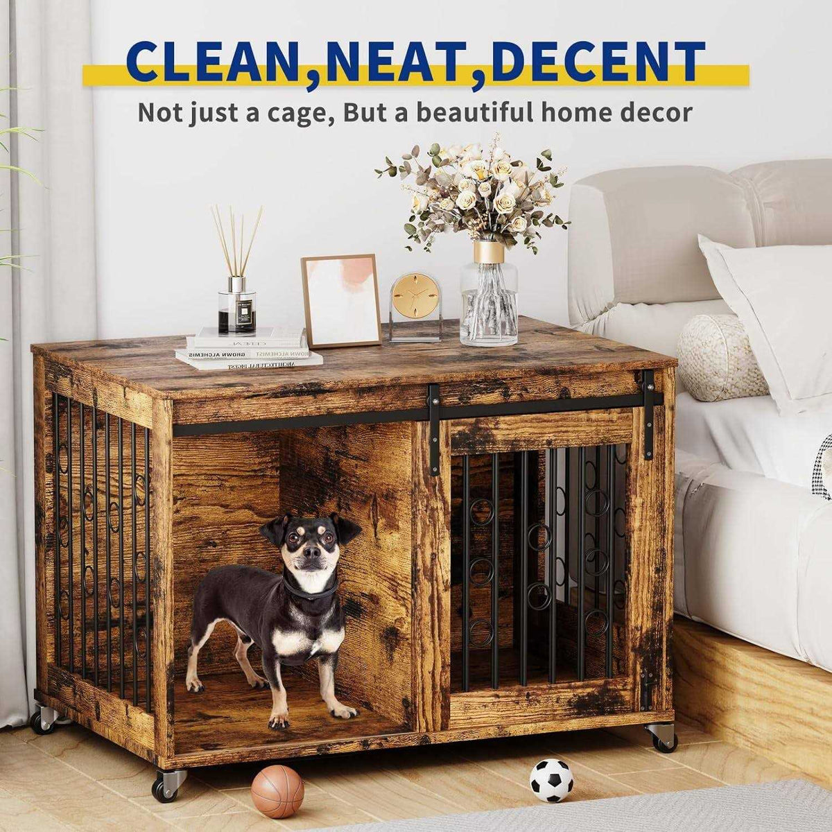 39'' Movable Dog Crate with Wheels T8536