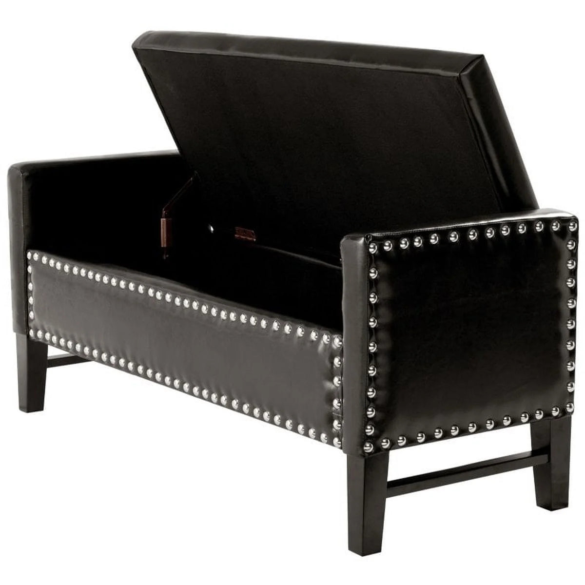 Espresso Faux Leather Storage Bench with Nailhead Trim B1717