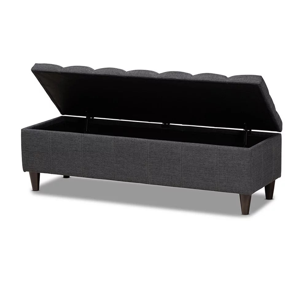 Charcoal Fabric Upholstered Wood Storage Bench Ottoman A494328