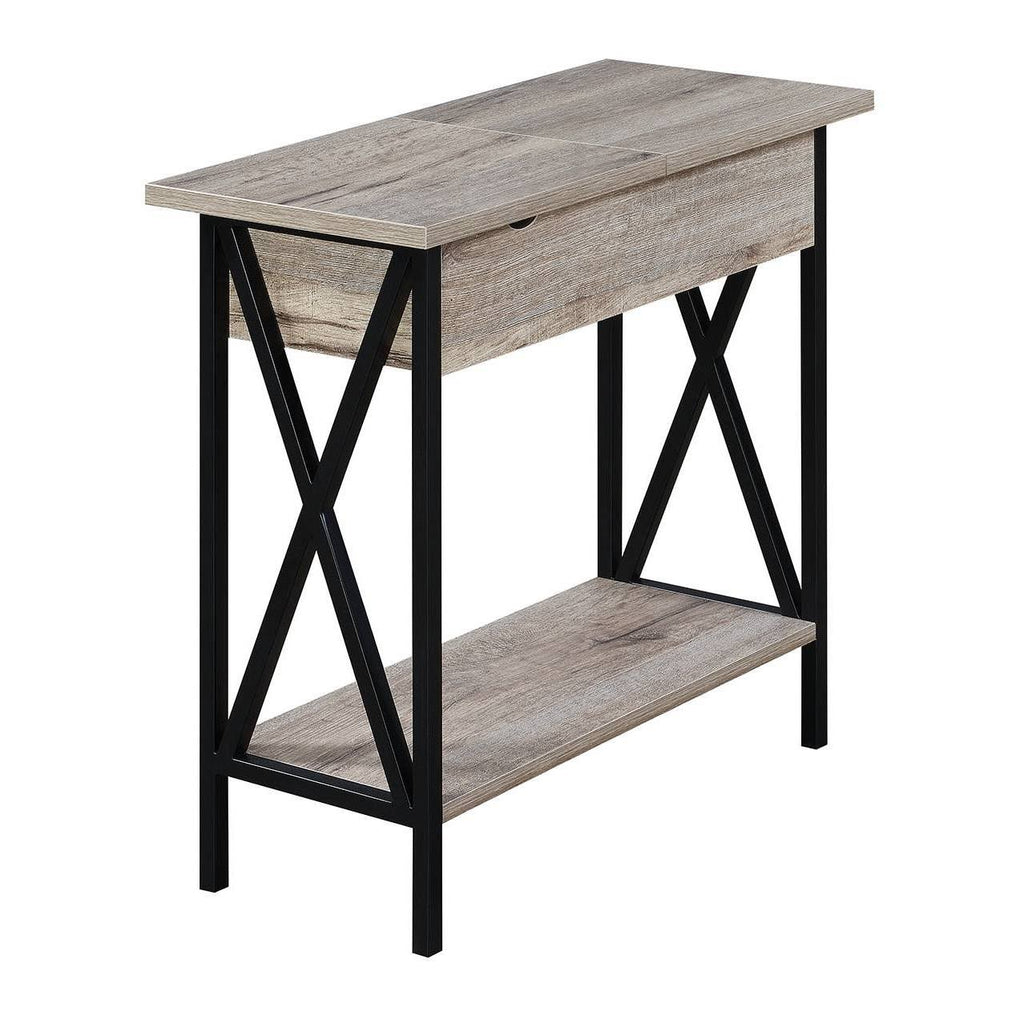 Flip Top End Table with Charging Station Sandstone/Black W319