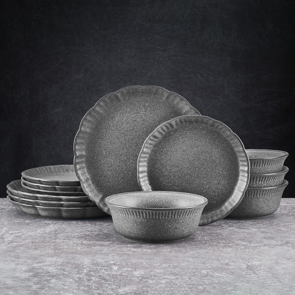 12 Piece Gray Dinnerware Set P489470