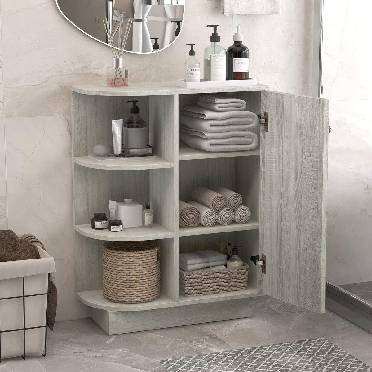 White Freestanding Organizer Cabinet with Adjustable Shelves C27075