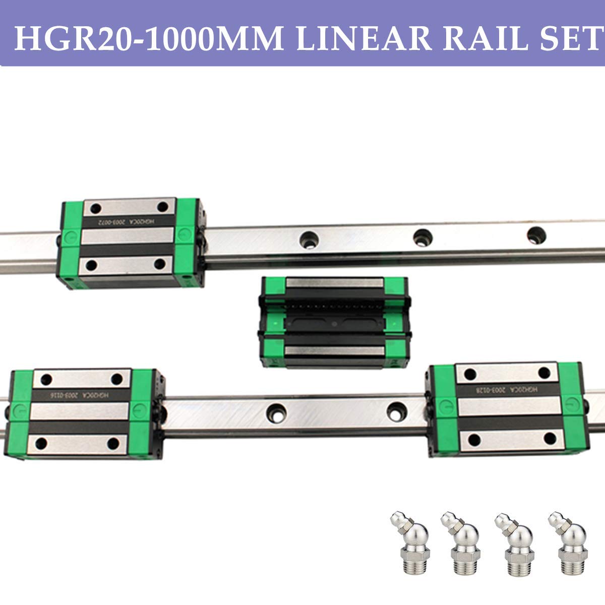Linear Rail 2X HGR20-1000mm Slide Guideway + 4X HGH20CA Bearing Block Carriage for DIY CNC Y26068