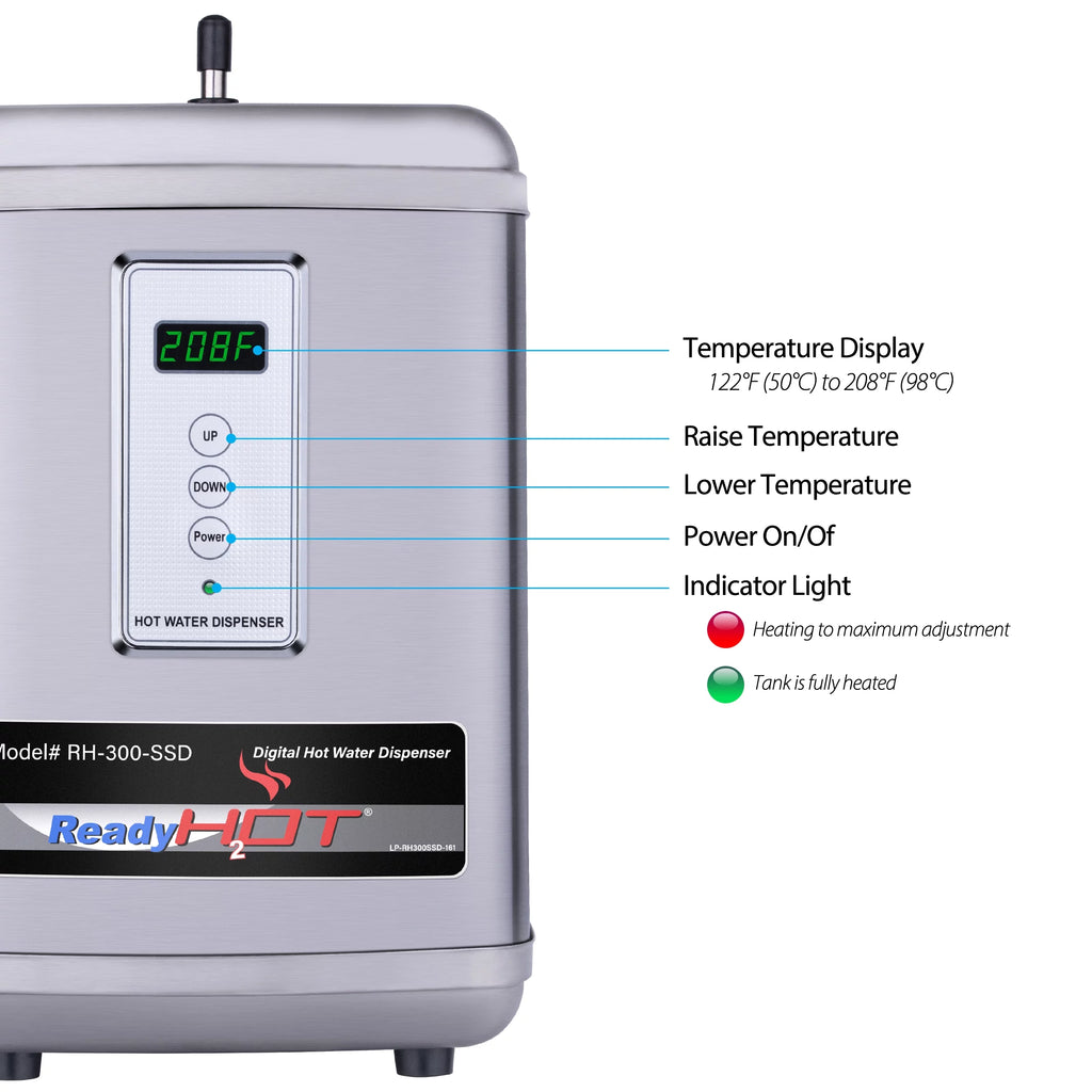 Digital Hot Water Dispenser 1300W with Brushed Nickel 2 Handle Faucet J69989
