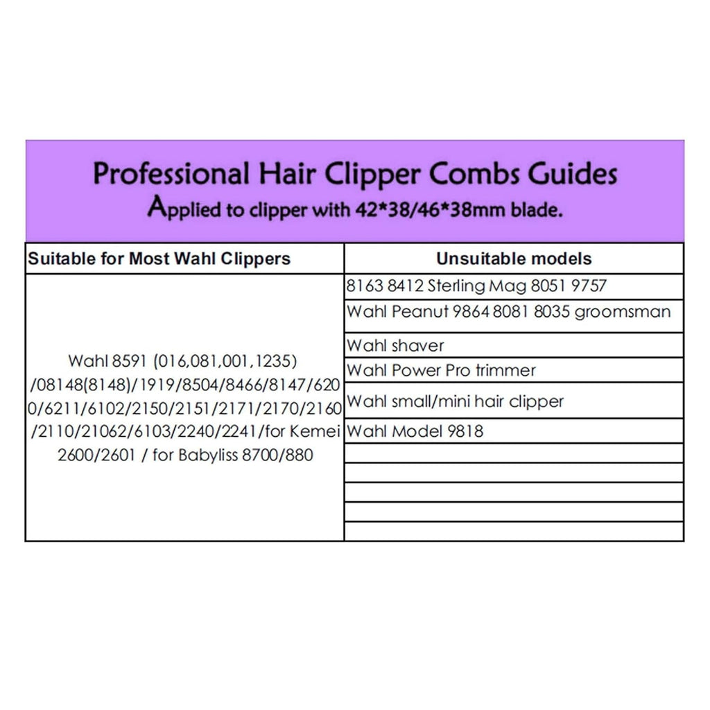 Hair Clipper Guards for Wahl Clippers from 1/8" to 1" T711236