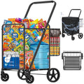 Heavy Duty Folding Shopping Cart with Double Basket, 360° Swivel Wheels, Waterproof Bag X86398