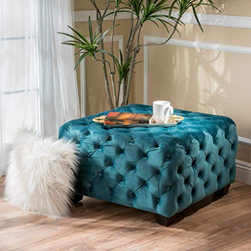 Dark Teal Velvet Ottoman Y968934