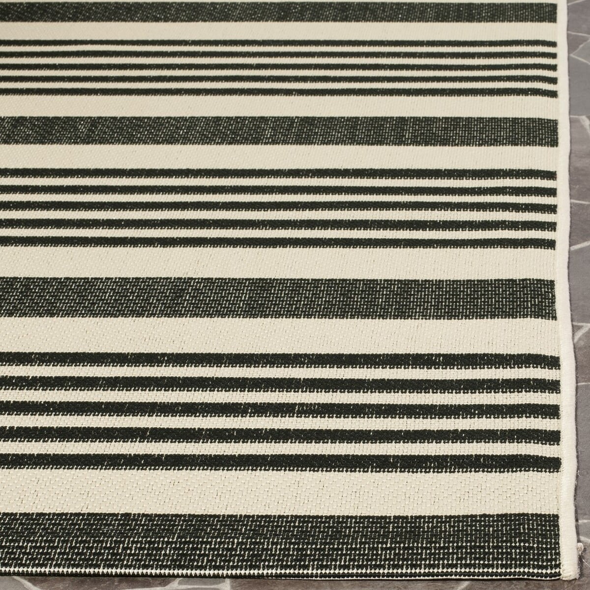 Black/Bone Striped Square Indoor/Outdoor Area Rug Y906