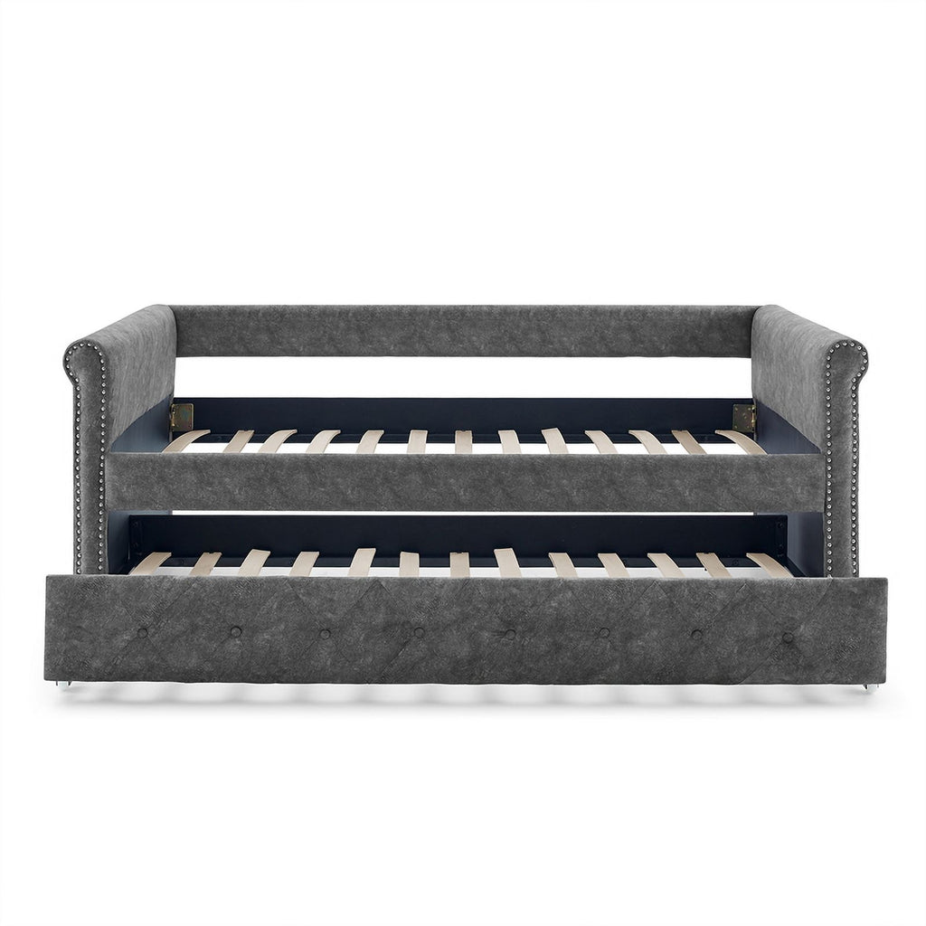 Gray Upholstered Tufted Sofa Bed With Rollers C521