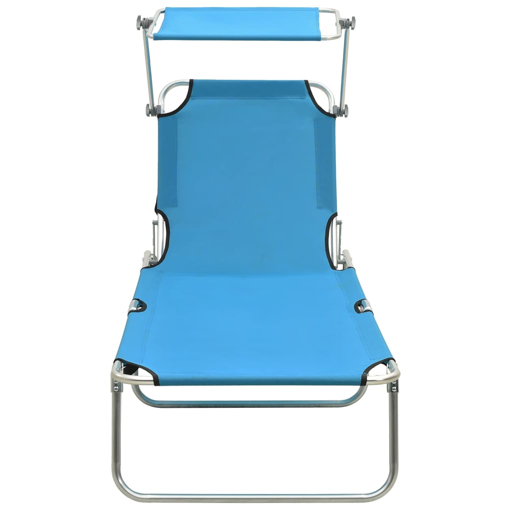 Folding Sun Lounger with Canopy Steel Turquoise and Blue J304714