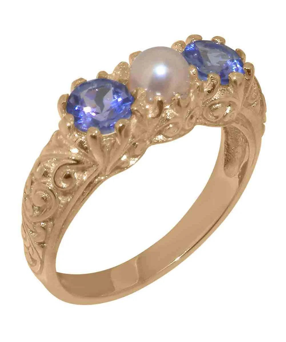 10k Rose Gold Cultured Pearl Tanzanite Ring O525