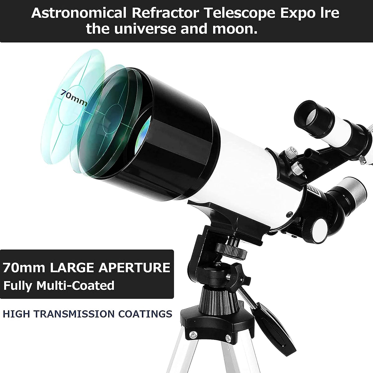 70mm Aperture 400mm AZ Mount Refracting Telescope with Phone Adapter and Wireless Remote J8240