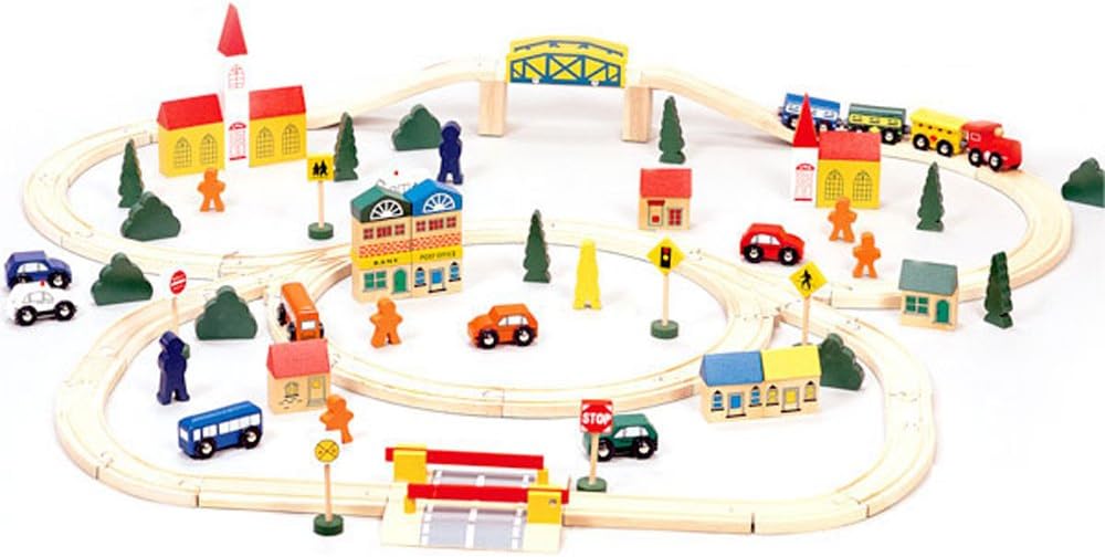 100-Piece Wooden Train Track Town Starter Set O77858