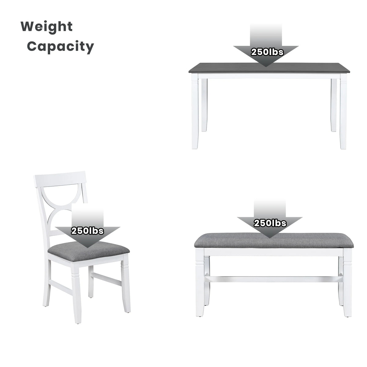 6 Piece Dining Table Set with 4 Chairs and Upholstered Bench A7041