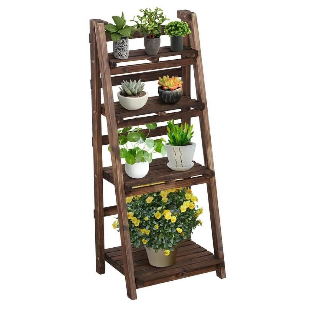 4 Tier Foldable Wooden Flower Stand Ladder Shelves L24566